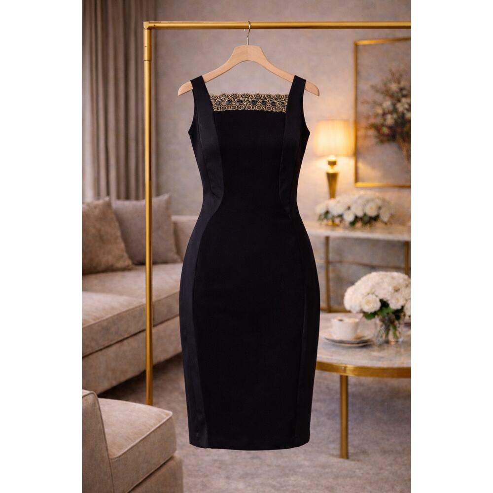 Julia Jordan Black Gold Lace Cocktail Dress Sz 10 Sleeveless Party Wedding